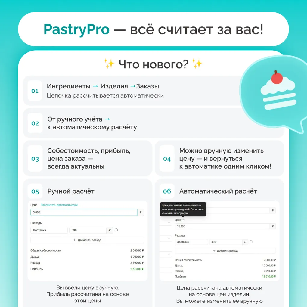 🎉 Новый релиз PastryPro — всё считает за вас!