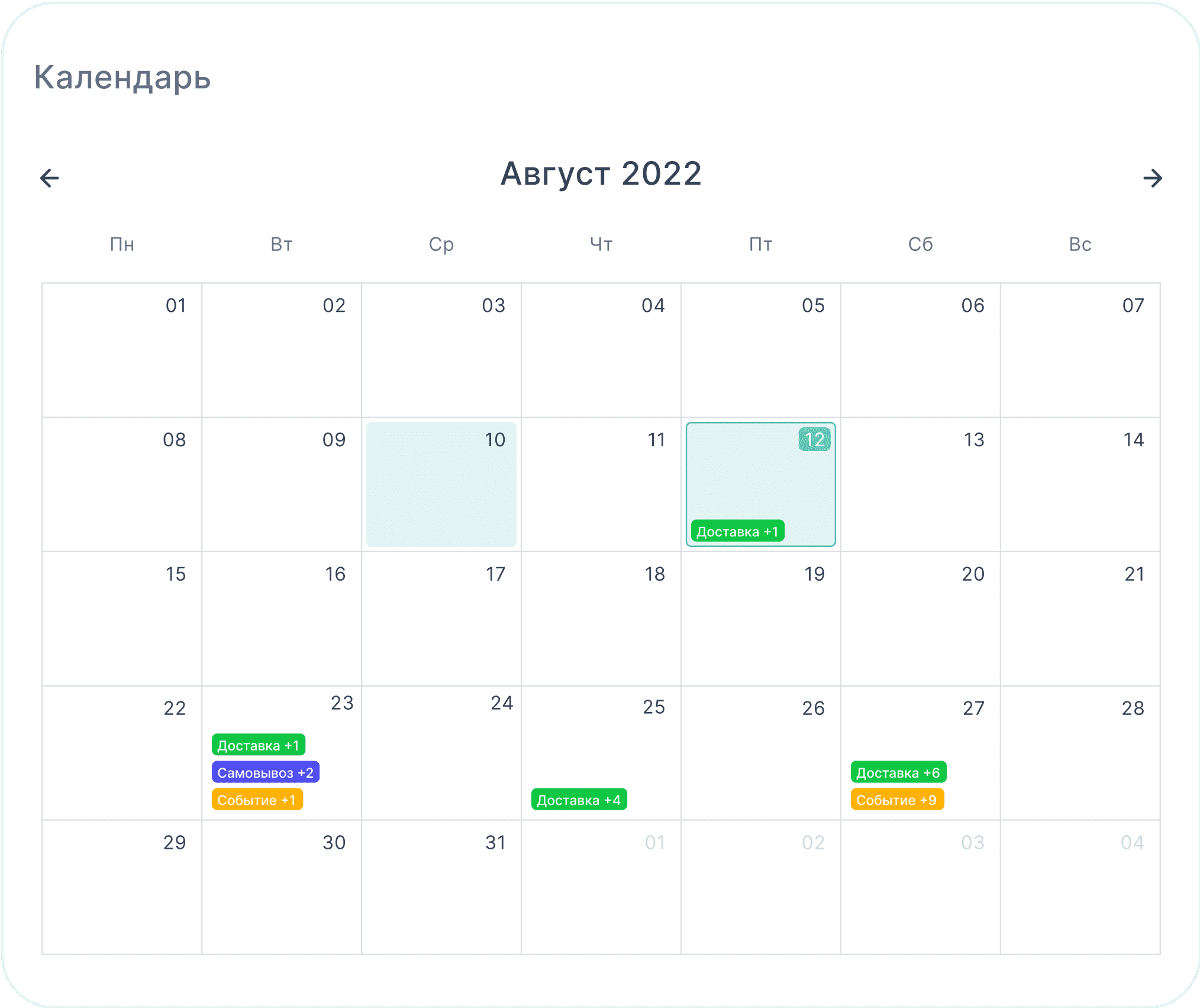 Календарь заказов в PastryPro